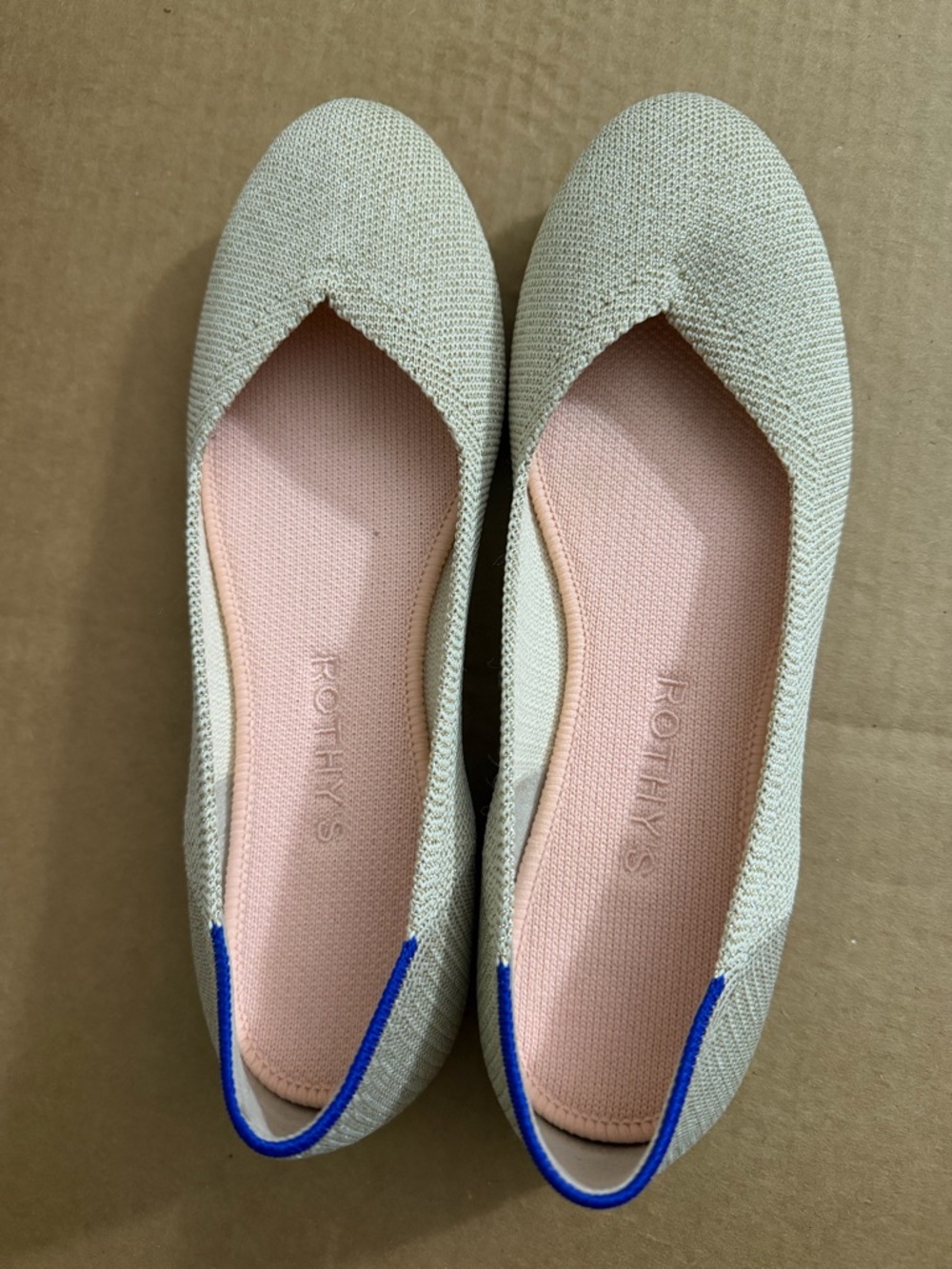 Rothy's Cream Knit Slip-On Flats with Pink Insole